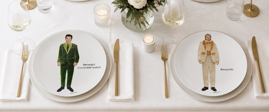 Celebrity Food Pun Plate Collection - Set of 4 | First Edition Drop
