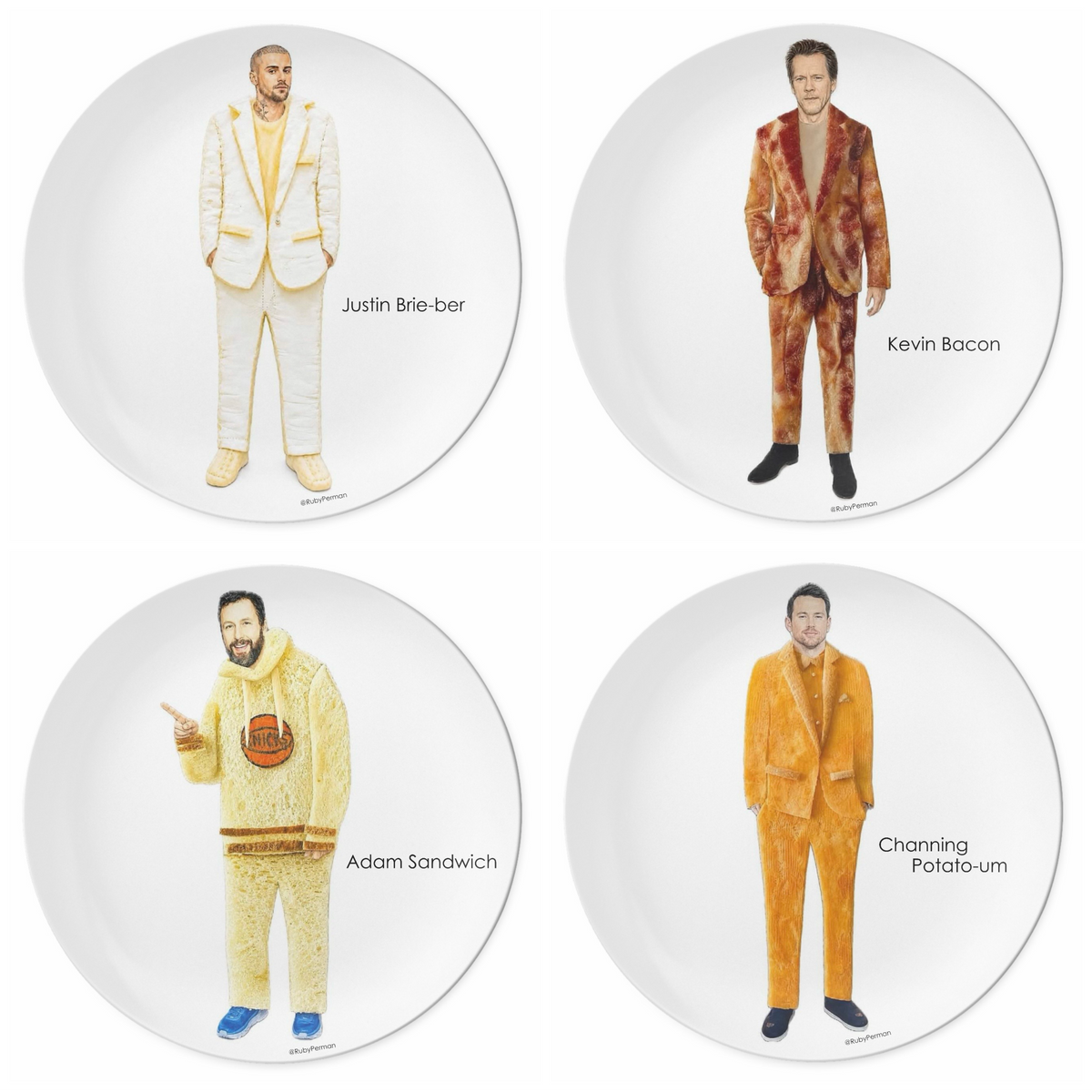 Celebrity Pun Plate Collection (Second Edition) Set of 4 - Free U.S. Shipping!